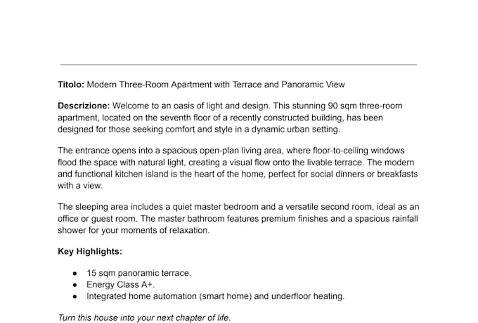 professional real estate descriptions in italian and english